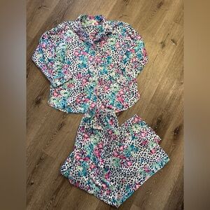 Miss Elaine nightgown pajama set floral cheetah animal print